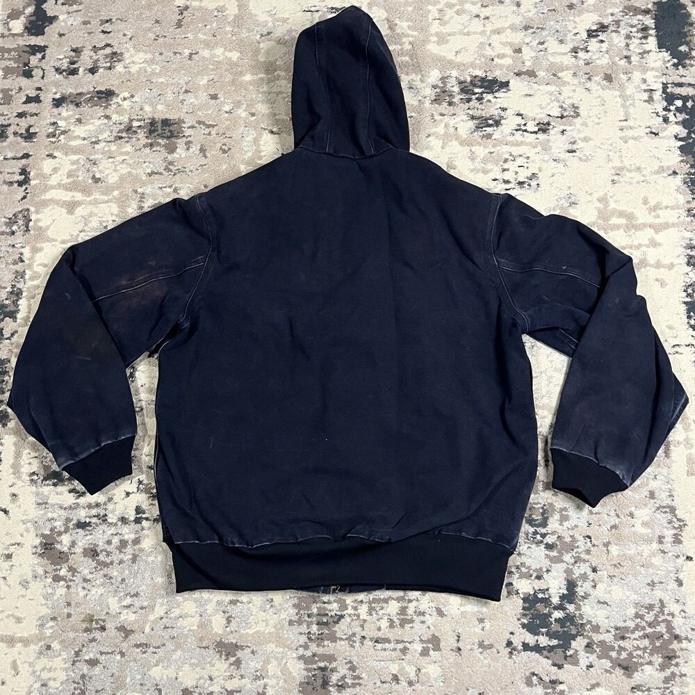 Vintage Carhartt Faded Navy Hooded Thermal Lined Canvas Jacket J25MDT Sz L Tall - Picture 4 of 15